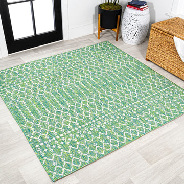 Ourika Moroccan Geometric Textured Weave Indoor/outdoor Square Rug